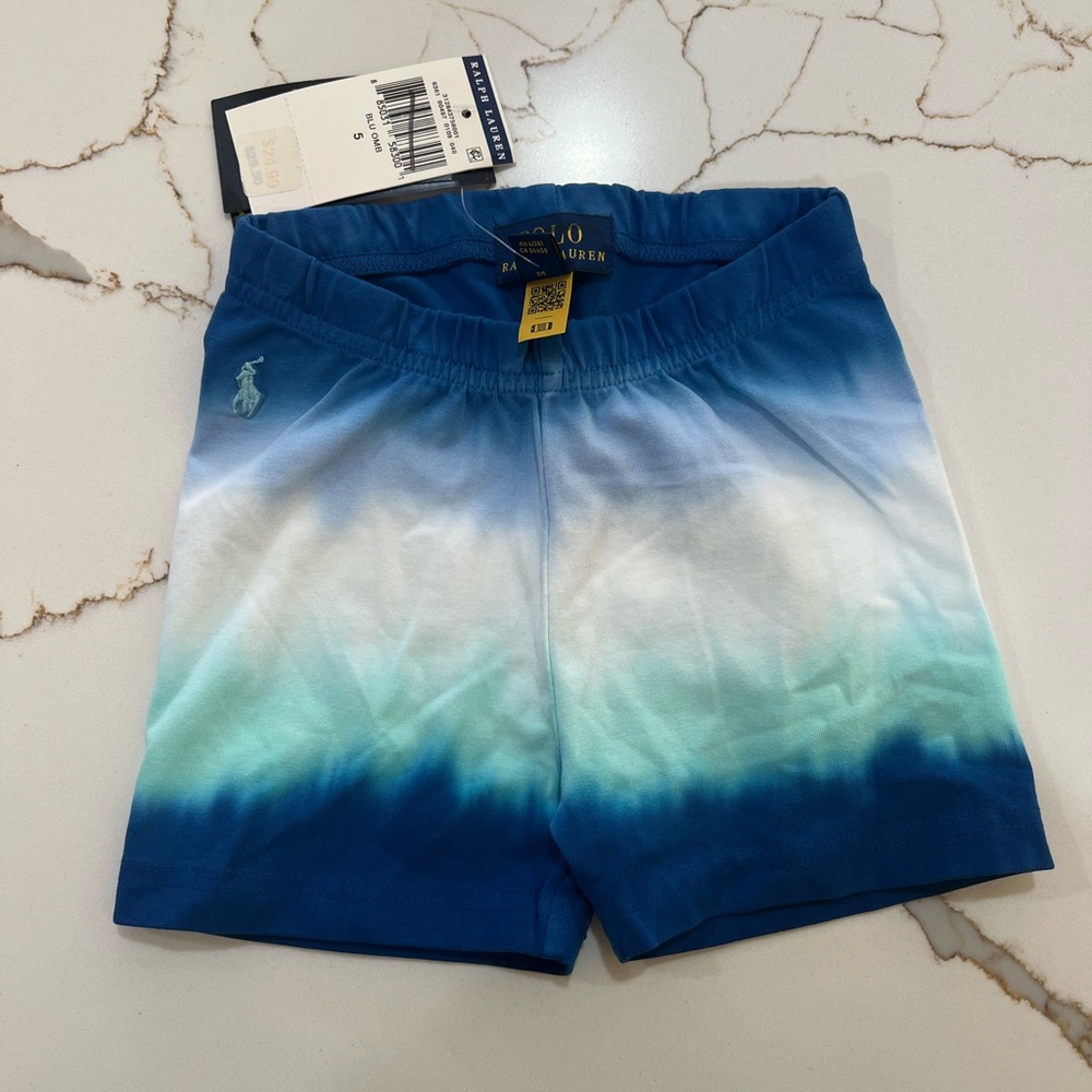 NWT Girls Ralph Lauren Dip Dye Biker Short in Blue Ombré Size: 5